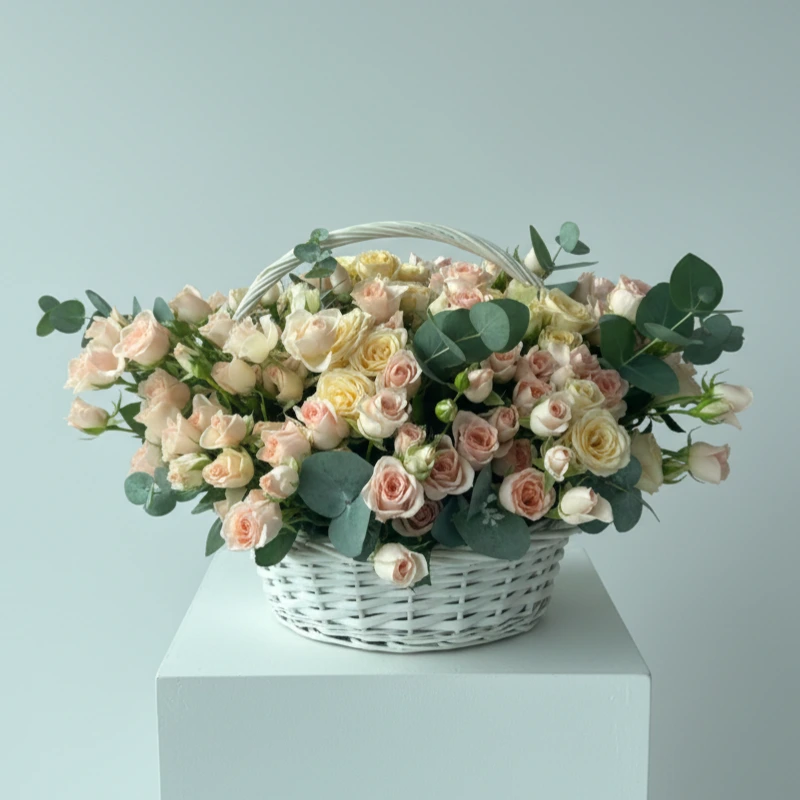 Peach & Cream Baby Roses Basket